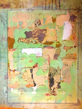 Mixed Media Collage layers as a foundation for encaustic painting